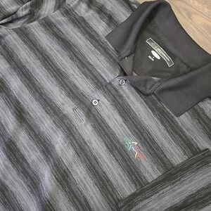 Greg Norman Play Dry Performance Golf Polo Shirt Black Gray Stripe Size Large